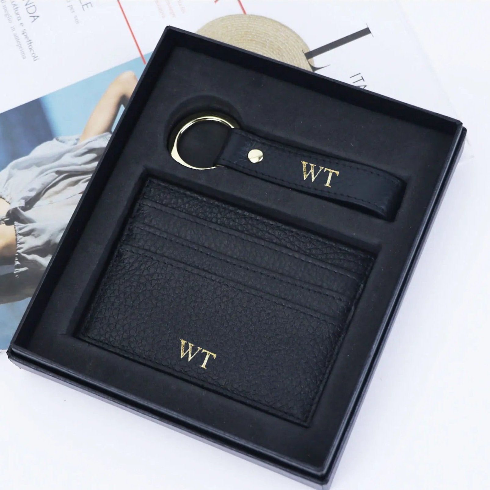 Pebble cardholder & keychain gift set - Goldbar