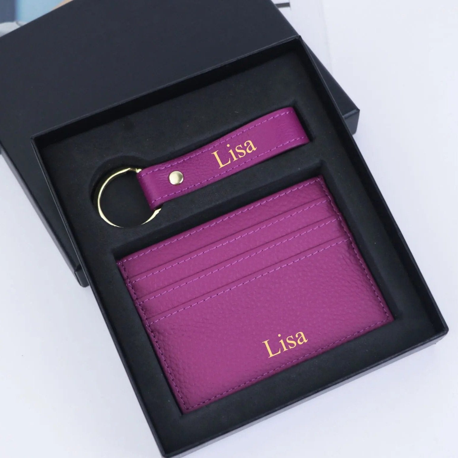 Pebble cardholder & keychain gift set - Goldbar